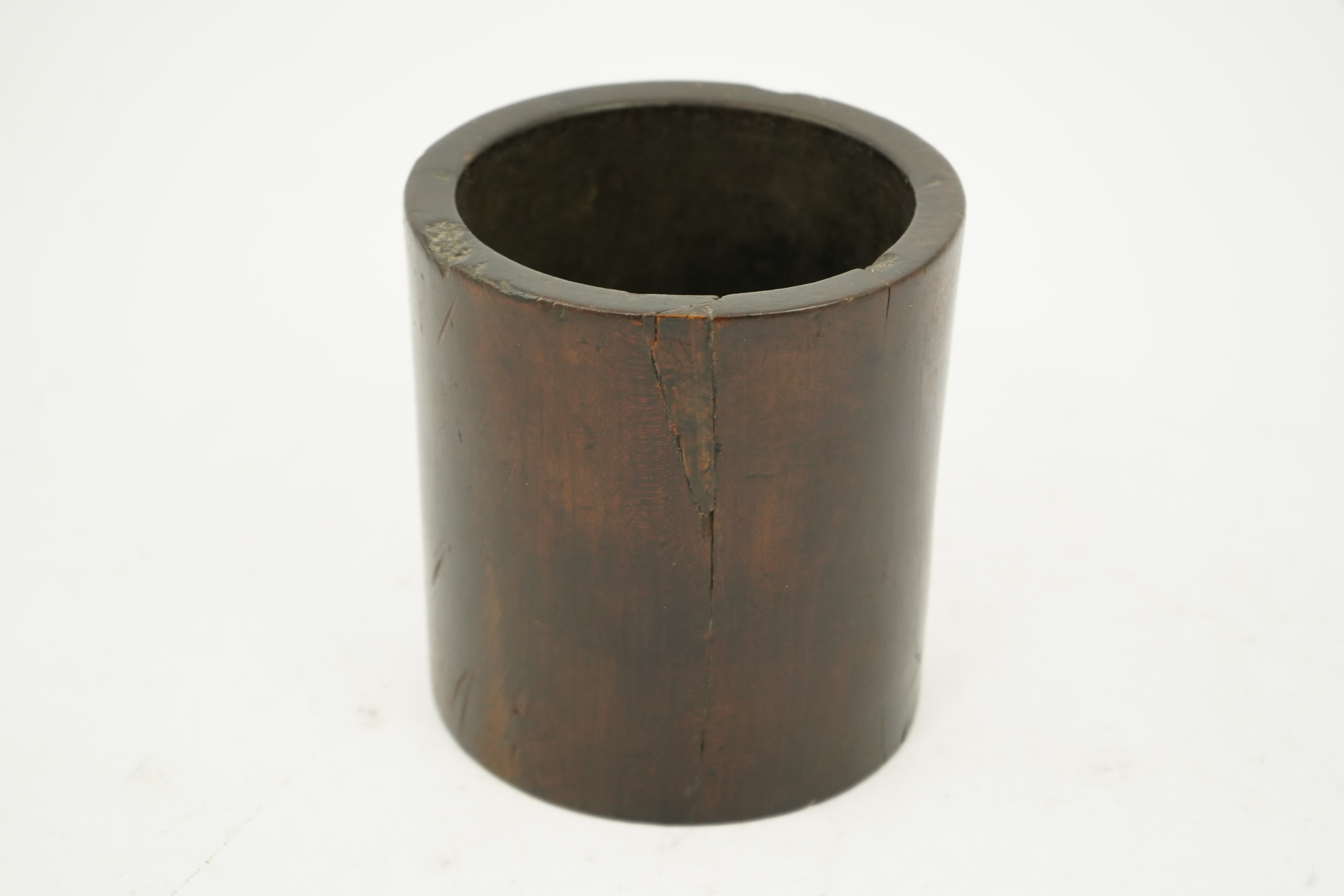 A Chinese inscribed hardwood brushpot, bitong, Qing dynasty